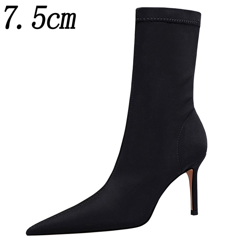 2022 New Socks Boots Fashion Ankle Boots For Women Boots Balck Pointed Toe Elastic Heels Shoes Fetish Autumn Winter Female Shoes