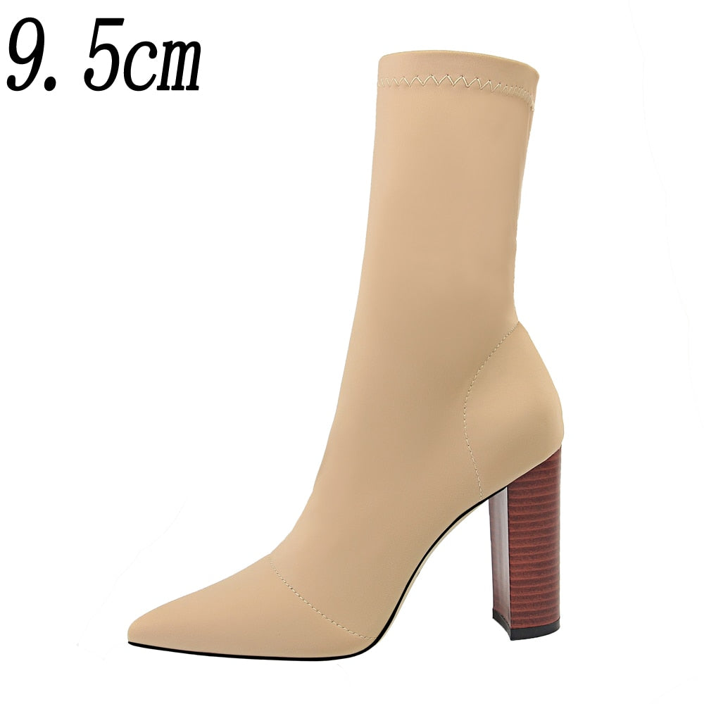 2022 New Socks Boots Fashion Ankle Boots For Women Boots Balck Pointed Toe Elastic Heels Shoes Fetish Autumn Winter Female Shoes