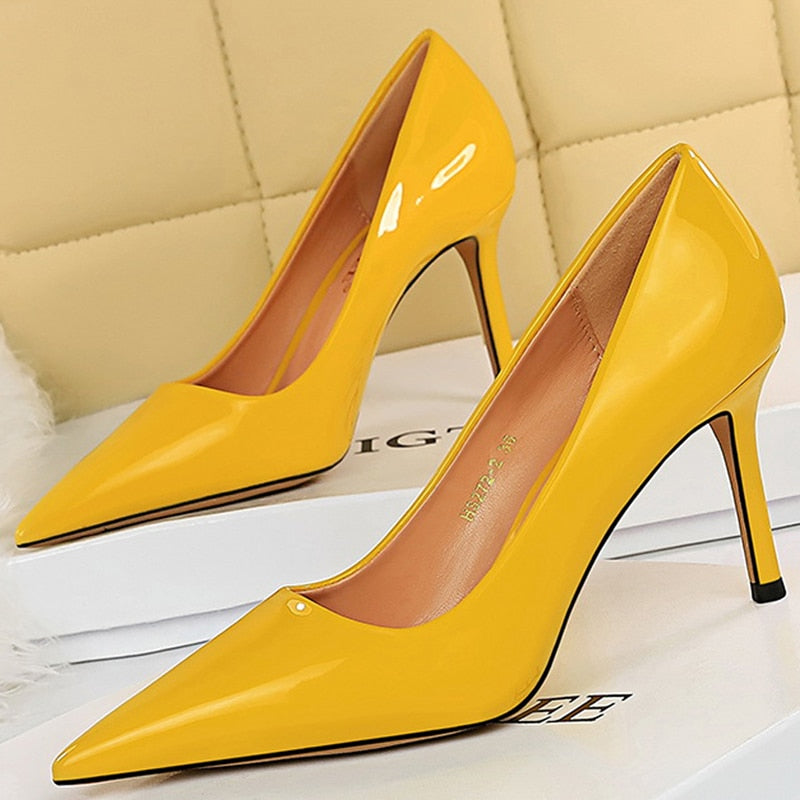 BIGTREE Shoes Patent Leather Woman Pumps Women Heels Stiletto 8 Cm High Heels Female Shoes Party Shoes Fashion Pumps Footwear