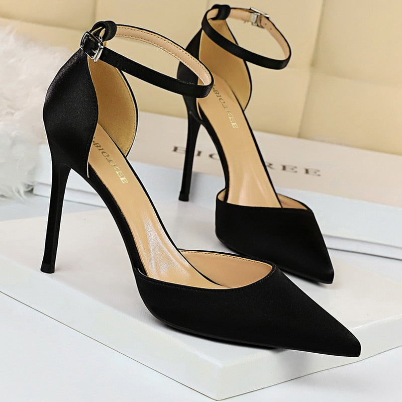 BIGTREE Shoes Sexy High Heels Metal Buckle Women Shoes 11 Cm Women Heels Party Shoes Stiletto Heels Fish Mouth Women Sandals