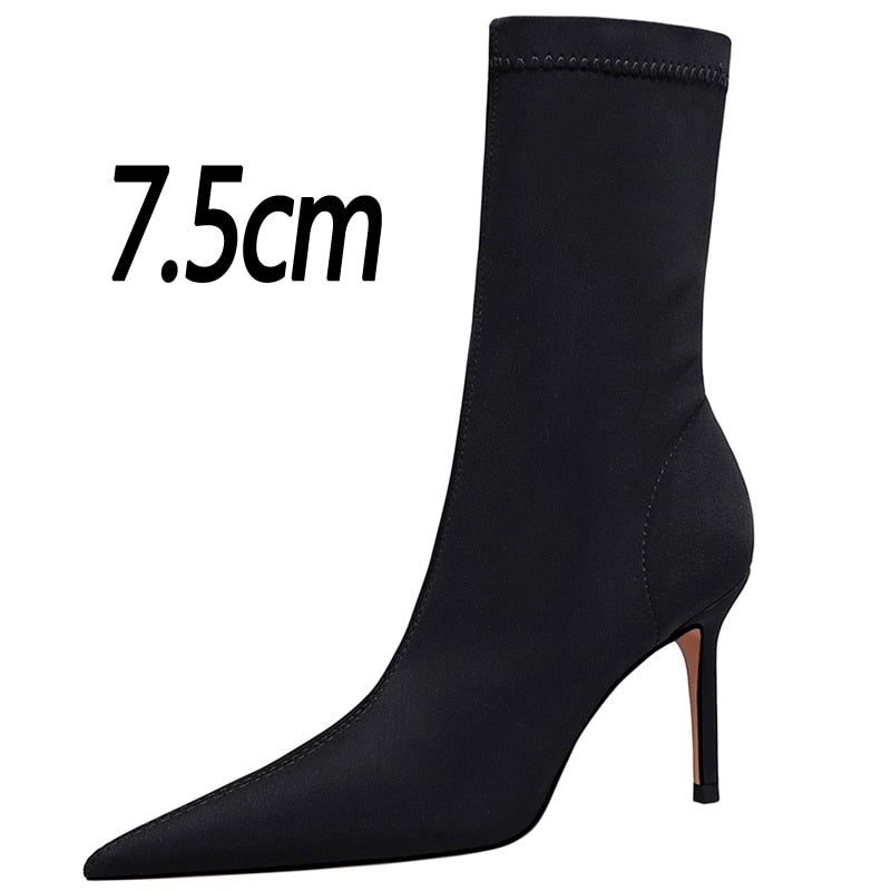 BIGTREE Shoes Women Boots Fashion Ankle Boots Pointed Toe Stretch Boots Autumn Stiletto Socks Boots High Heels Ladies Shoes 2021