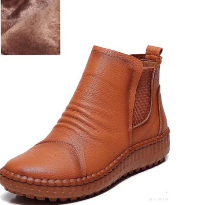 Genuine Leather Shoes Women Boots 2021 Autumn Winter Fashion Handmade Ankle Boots Warm Soft Outdoor Casual Flat Shoes Woman