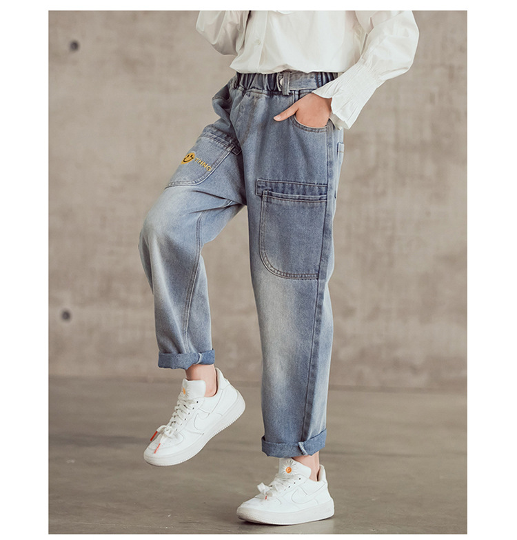 nvxiot Teenage Girls Jeans  New Spring Kids Pants Fashion Loose School Trousers Autumn Fashion Jeans Children Pants 12 13 14 Years