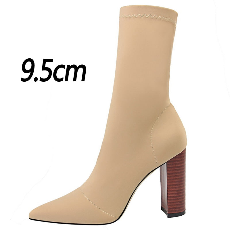 BIGTREE Shoes Women Boots Fashion Ankle Boots Pointed Toe Stretch Boots Autumn Stiletto Socks Boots High Heels Ladies Shoes 2021