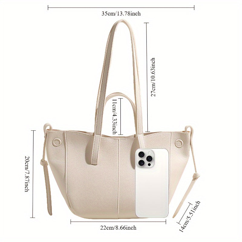 Chic Vintage-Inspired Tote Bag with Bonus Wallet - Magnetic Closure, Fixed Strap, Faux Leather in Light Brown/Cream/Black