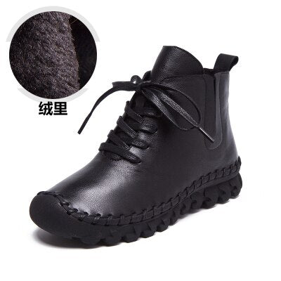 Genuine Leather Shoes Women Boots 2021 Autumn Winter Fashion Handmade Ankle Boots Warm Soft Outdoor Casual Flat Shoes Woman