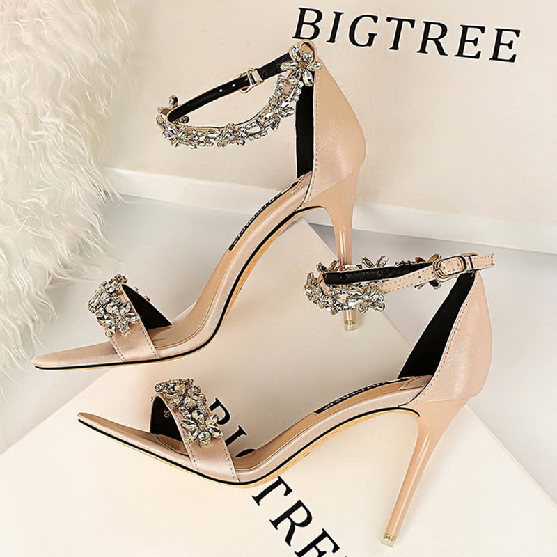 BIGTREE Shoes Open Toe Rhinestones Sandals Women 2022 New Designer Sexy High Heels Sandals Female Shoes Summer Heeled Sandals