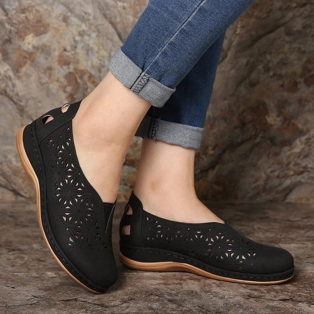 Women Sandals 2022 Vintage Casual Ladies Flats Shoes Sandals Women Summer Hollow Out Breathable Wedges Shoes Slip On Female Shoe 515-1