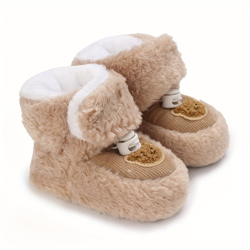 Ankle-High Crib Shoes for Baby Girls - Soft, Warm, Fleece-Lined, Hook-and-Loop Fastener, Round Toe, Platform Heel, Fabric Upper, Indoor Walking Boots for Fall and Winter Season