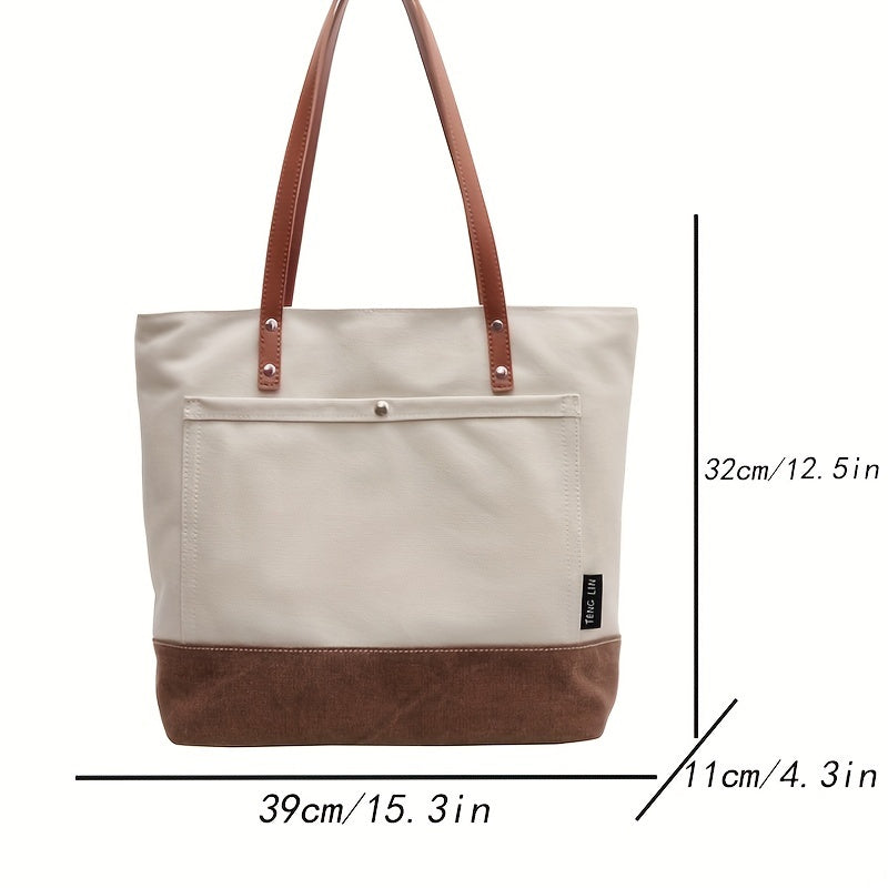 1 Large Capacity Simple Canvas Women's Fashionable Zipper Shoulder Handbag for Work and Shopping