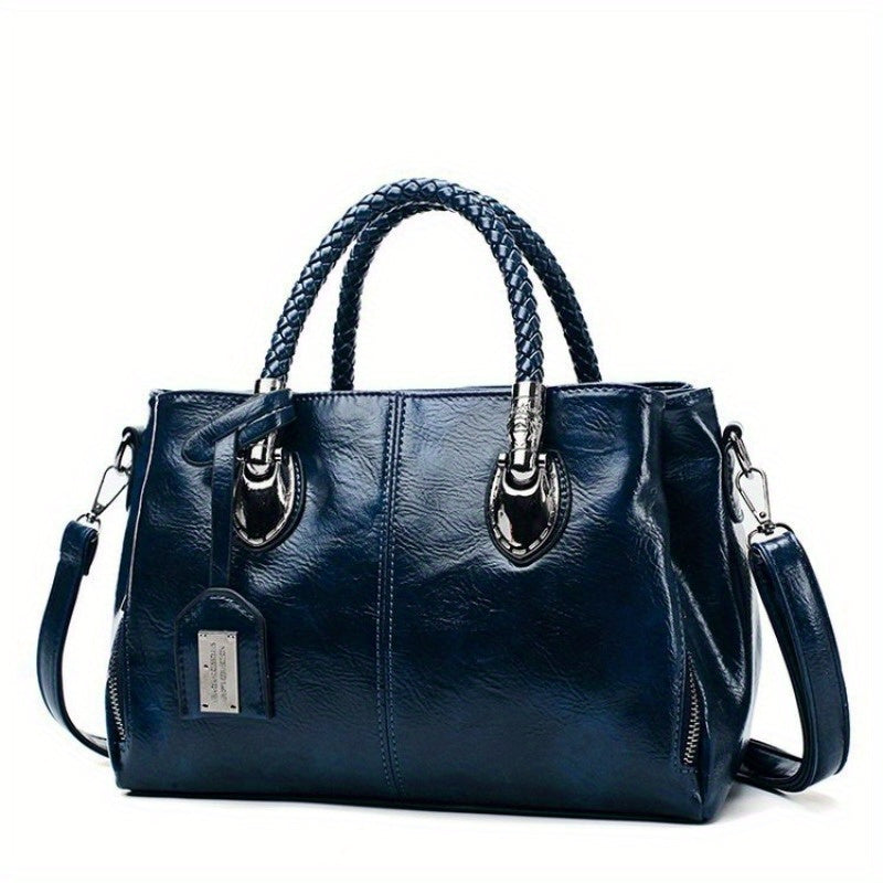 Trendy Women's Retro Tote Bag - Faux Leather Handbag with Zipper Closure, Adjustable Shoulder & Messenger Strap - Versatile Fashion Accessory