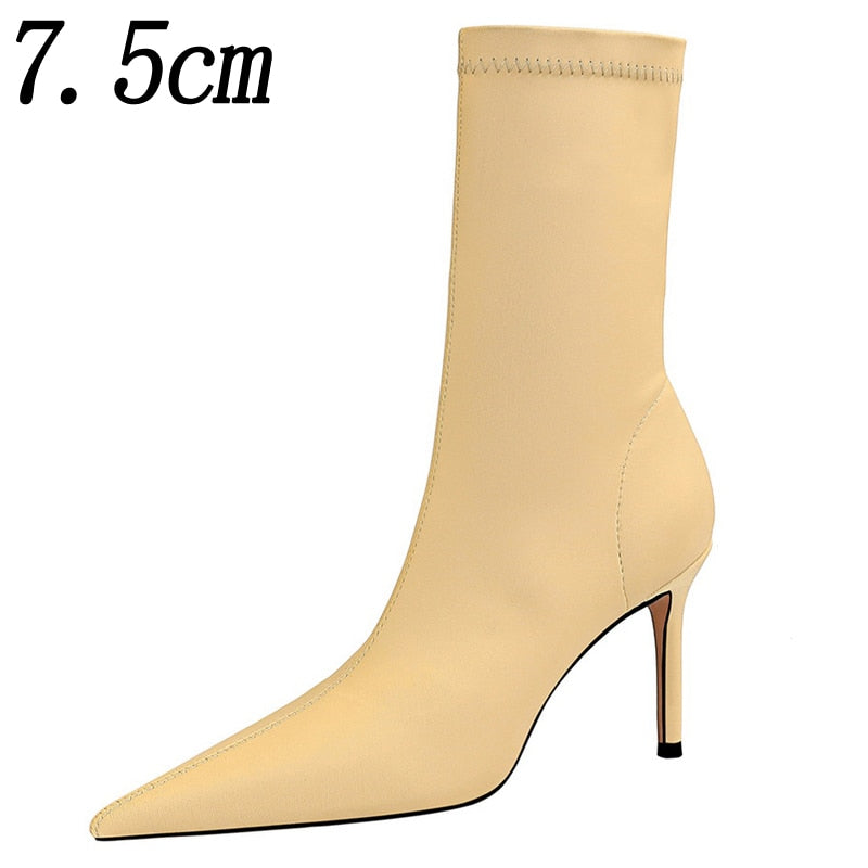 2022 New Socks Boots Fashion Ankle Boots For Women Boots Balck Pointed Toe Elastic Heels Shoes Fetish Autumn Winter Female Shoes