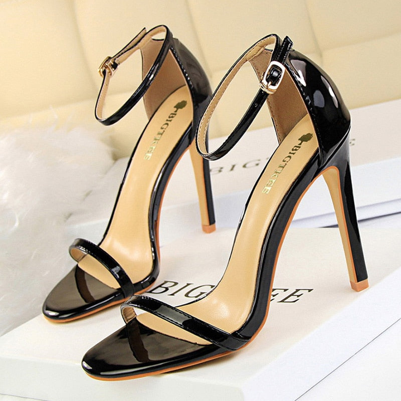 BIGTREE Shoes Super High Heels 11cm Women Shoes Patent Leather Woman Pumps Sexy Women Heels Stiletto Open Toe Ladies Shoes 2021