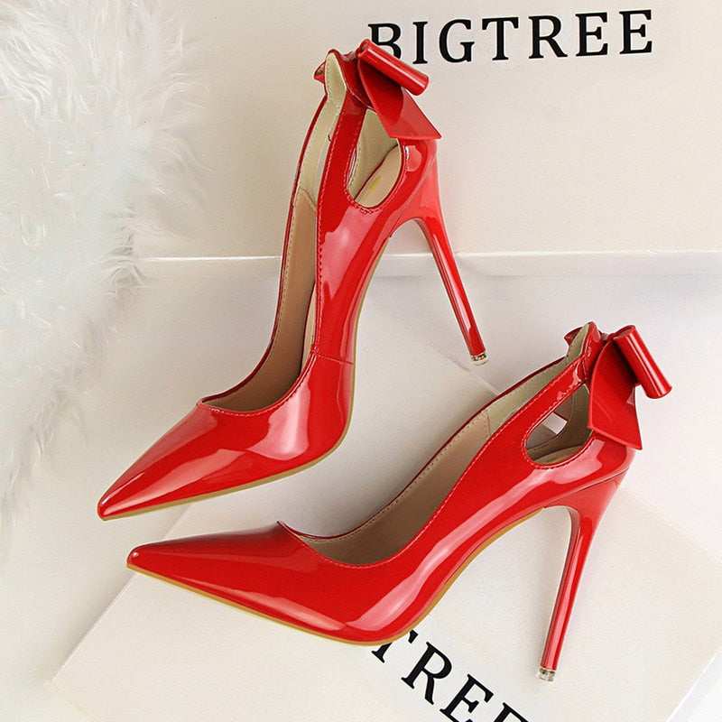 BIGTREE Shoes Patent Leather Women Heels Pointed Toe Woman Pumps Sexy High Heels 2022 Hot Bow-Knot Pumps Women Stiletto Ladies