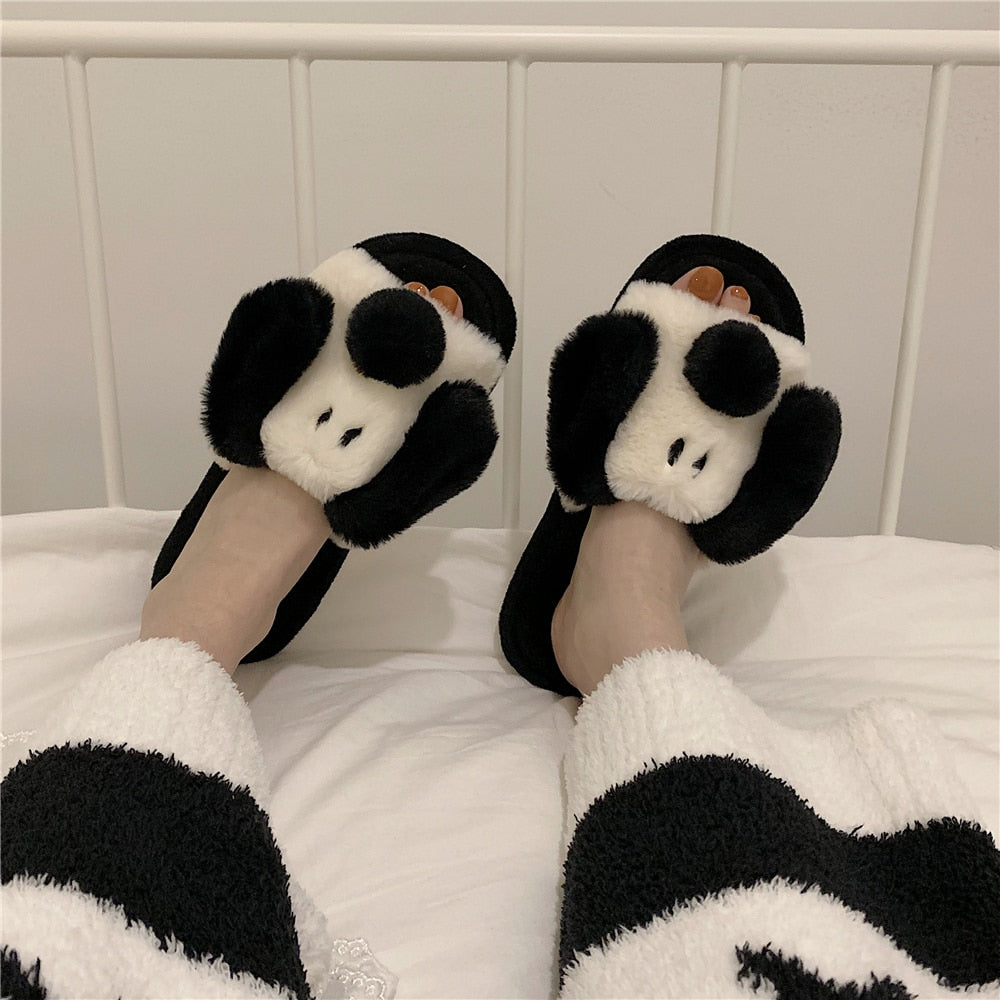 2021 Newest Spring/Autumn Womens Indoor Slippers Short Smooth Plush Dog Style Fluffy Fur Antiskid Home Cotton Flats Shoes