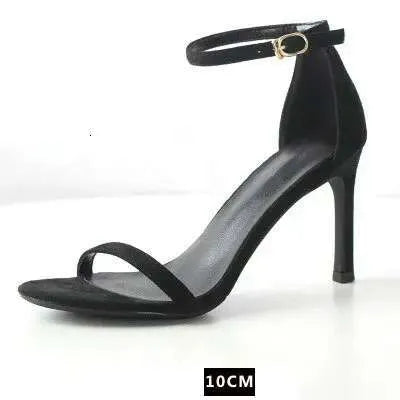 Summer New Fine Heel Black Suede High Heels Chic Fairy Wind One Word Buckle Sandals Female Kq8