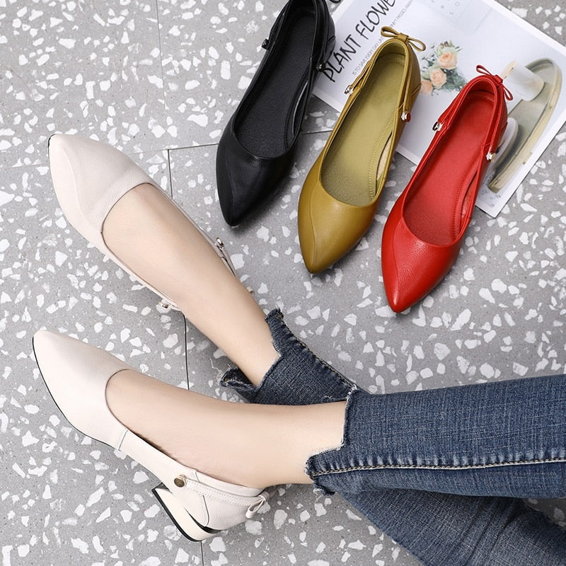 GKTINOO Brand Shoes Thick Heel Ladies Pumps Genuine Leather Pointed Toe Colorful Square Heels Party Handmade Shoes Women