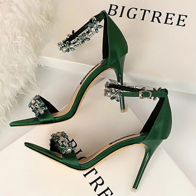 BIGTREE Shoes Open Toe Rhinestones Sandals Women 2022 New Designer Sexy High Heels Sandals Female Shoes Summer Heeled Sandals