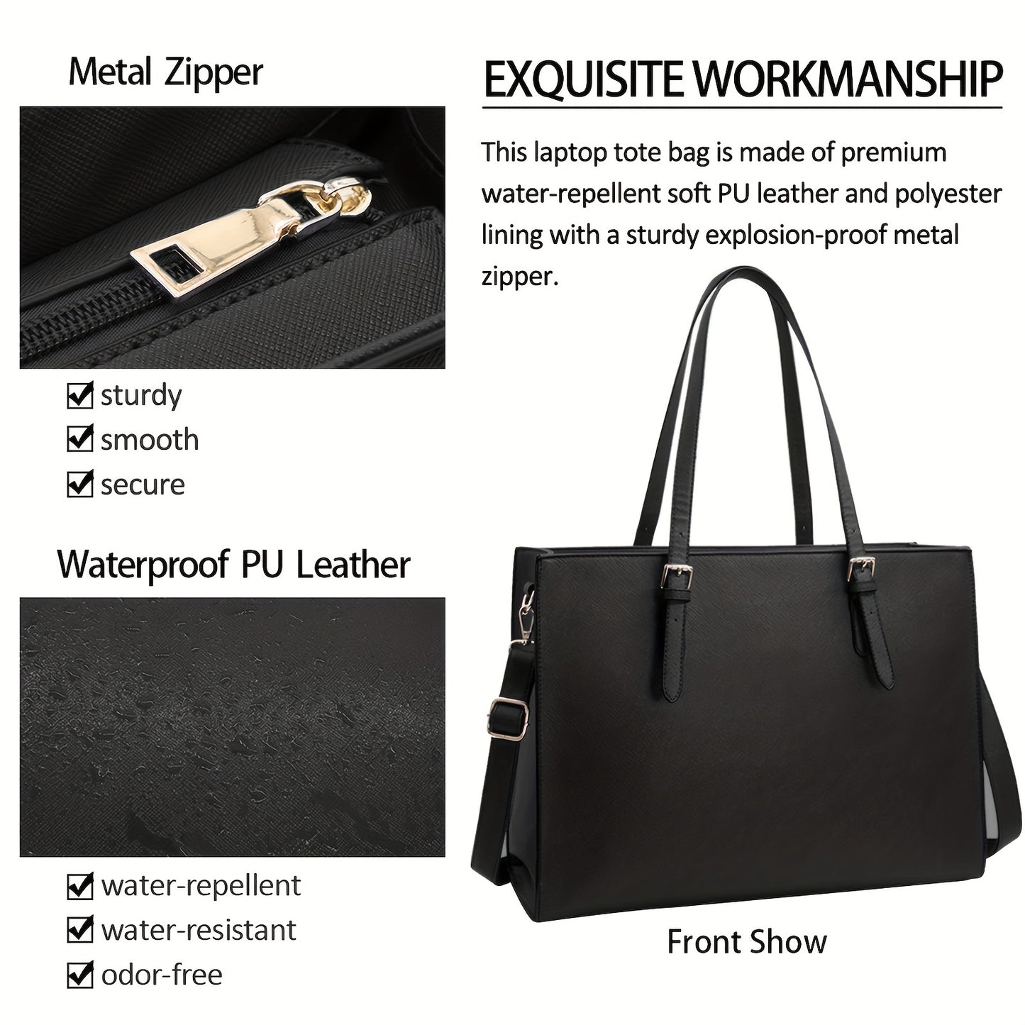 Laptop Briefcase for Women - 15.6 Inch Large Capacity Computer Tote Bag with Work Travel Shoulder Bag Design in Black