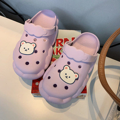 Summer Slippers for Beach DIY Hole Shoes Cartoon Bear Women's Shoes Antislip Soft Cloud Sole Holiday Female Flipflop Sandals