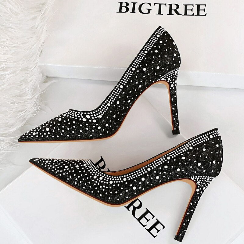 BIGTREE Shoes Sexy Woman Pumps Pointed Toe High Heels Shoes Women Sequins Nightclub Party Shoes Quality Stiletto Heels Lady Shoe