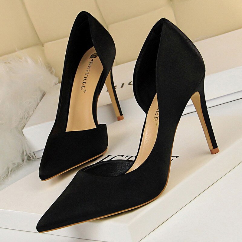 BIGTREE Shoes New Wine Red Green Blue Black Women Pumps Silk High Heels Fashion Office Shoes Female Stiletto Heels Party Shoes