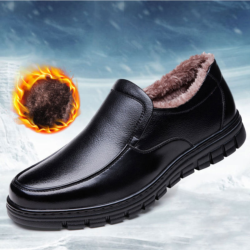 Winter Warm Fur Loafers Men Leather Casual Shoes Men Walking Footwear Non-slip Thick Sole Warm Men's Sneakers Leather moccasins