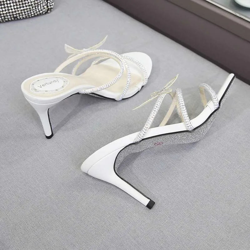 Summer New Sandals For Women With Rhinestone Butterfly High Sexy Slippers Stiletto Heels Kq8