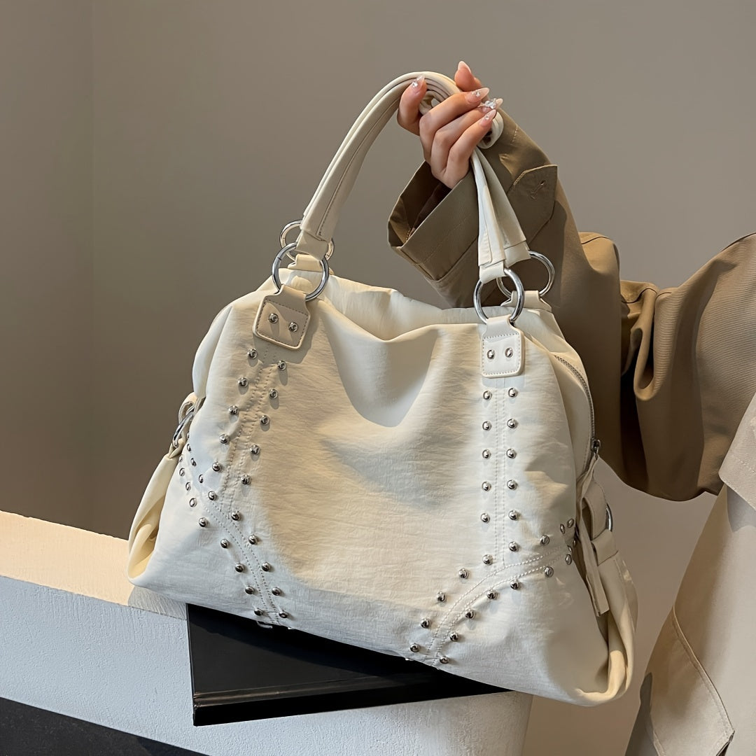 Chic Large Capacity Canvas Tote - Versatile & Stylish Shoulder Bag with Zip Closure, Perfect for Everyday Use - Available in Black/White