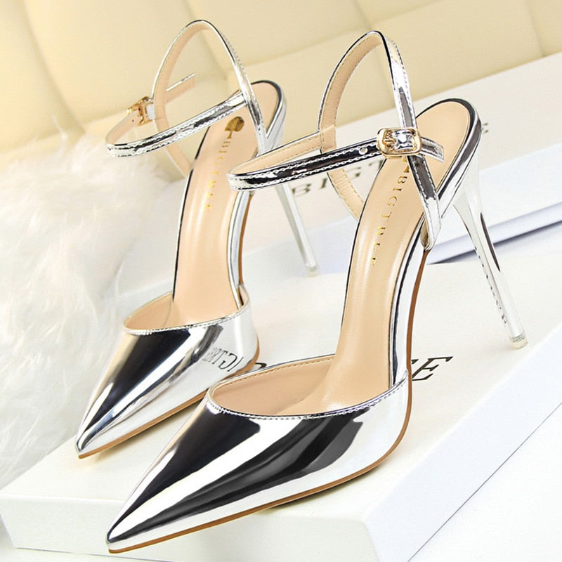 BIGTREE Shoes Fashion Sandals Women 2021 Patent Leather High Heels Women Sandals Summer Heeled Sandals Pointed Toe Women Pumps