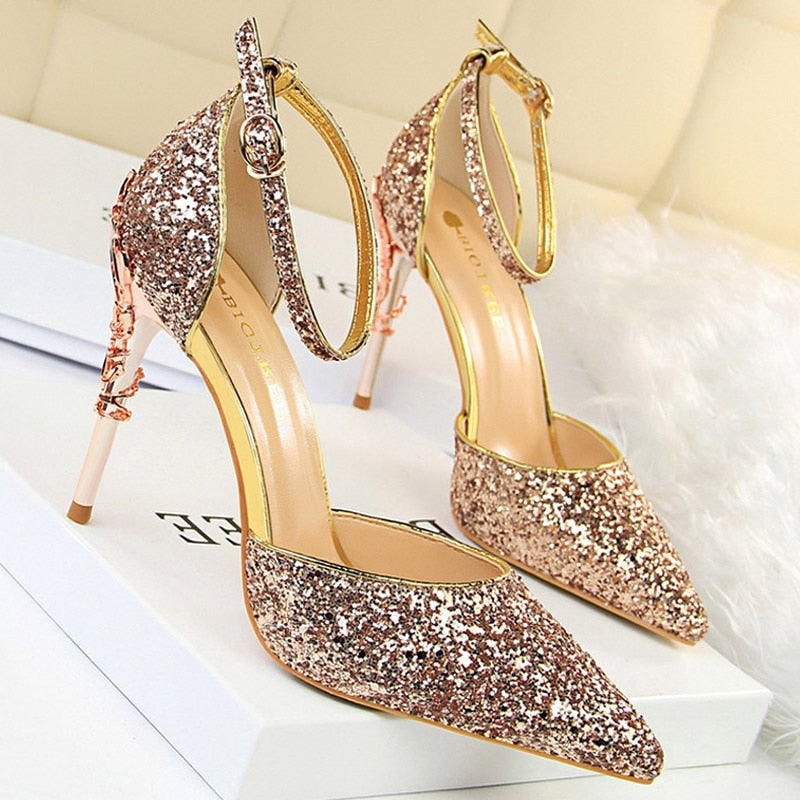 BIGTREE Shoes Heels 2022 New Woman Pumps Sequins High Heels Women Shoes Fashion Ladies Shoes Gold Sliver Stiletto Heels Sandals