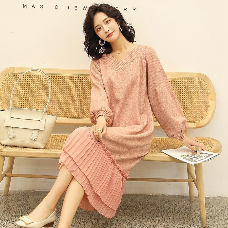 nvxiot  fall outfits korean Autumn Winter 2024 Korean Fashion Knitted Dress Long Sleeve Women Elegant Vintage Casual Knitwear Sweater Dresses Ladies H2723