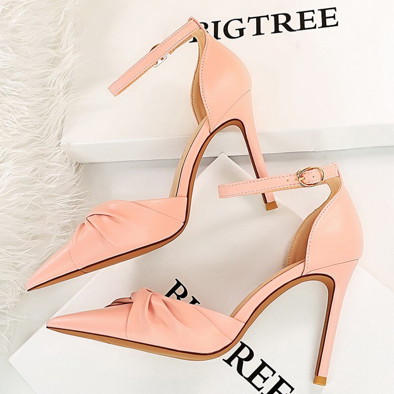 BIGTREE Shoes Leather Women Sandals Fashion Hollow Sandals Summer High Heels Shoes Women Bow-knot Heeled Sandals Stiletto Heels