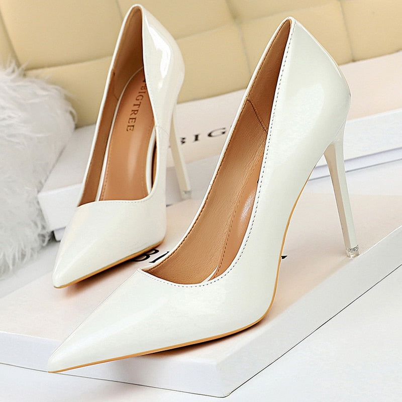 BIGTREE Shoes Fashion Woman Pumps Patent Leather High Heels Stiletto Heels Occupation OL Office Shoes Sexy Heels Plus Size 43