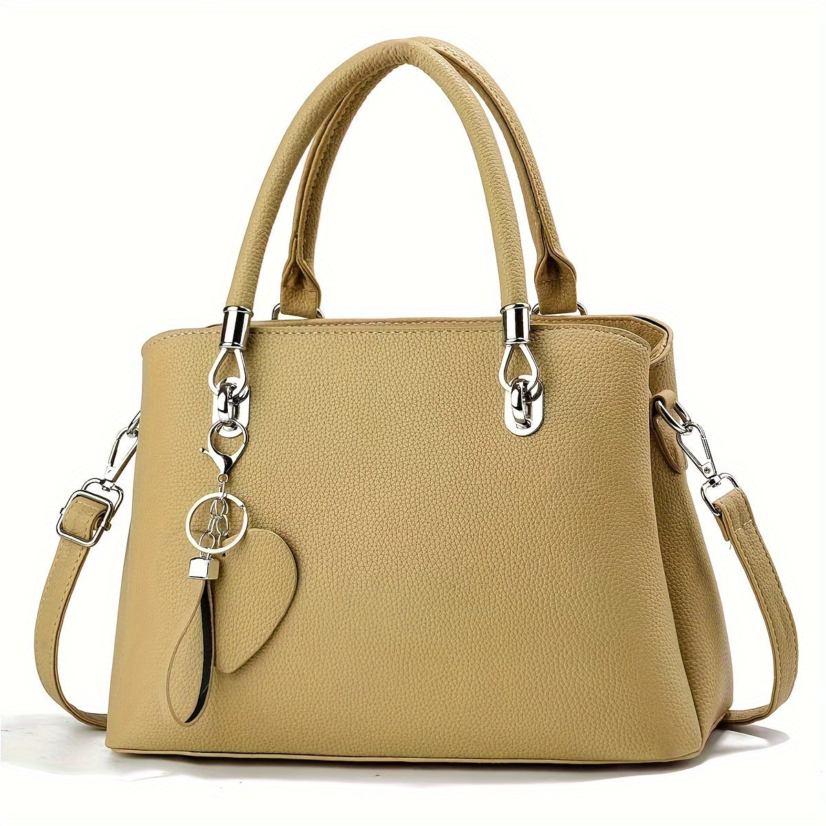 Elegant Large Capacity Tote Bag, PU Leather Versatile Shoulder Handbag With Charm, Fashionable Office Commuter Bag