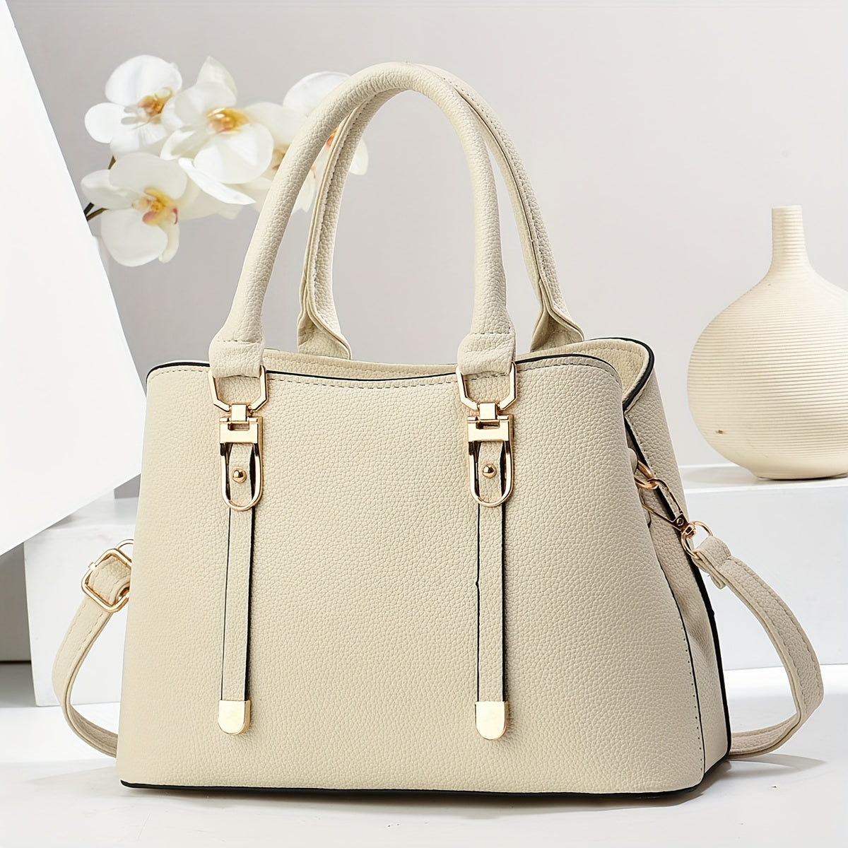 Chic Large Capacity Women's Tote Bag - Fashionable Faux Leather Shoulder & Crossbody Handbag with Adjustable Strap, Zip Closure