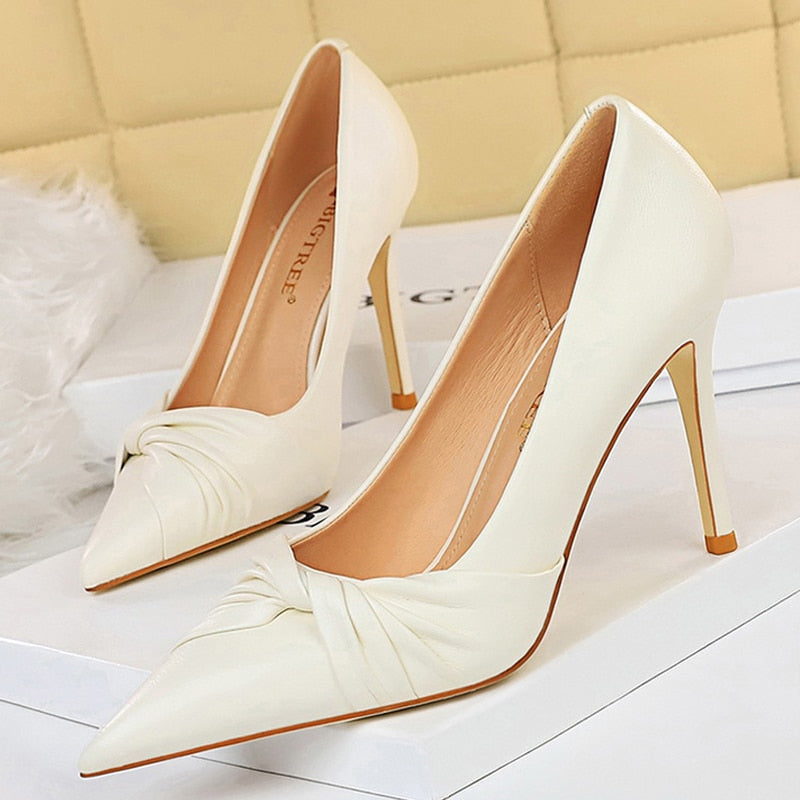 BIGTREE Shoes Spring Woman Pumps Pu Leather Shoes Women Heels Stiletto Fashion Office Shoes High Heels Ladies Shoes Plus Size 43