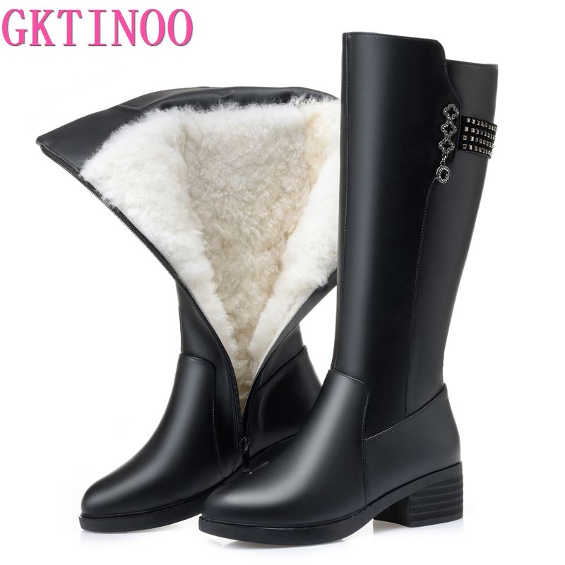 GKTINOO Women Long Boots 2021 New Genuine Leather Female Winter Boots Fashion Big Size 35-43 Wool Thick Snow Shoes Women