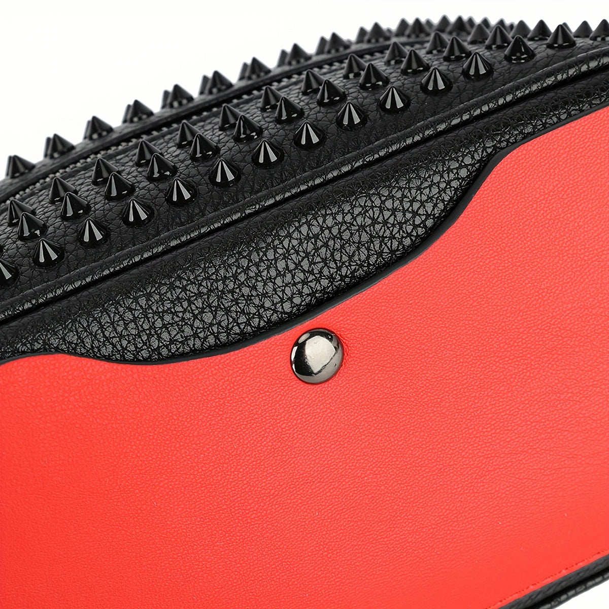 Vibrant Red and Black Rivet Decorated Wristlet Clutch Handbag - Studded PU Leather with Zipper Closure, Polyester Lining, and Chic Design - Perfect for Women's Night Out or Daily Use