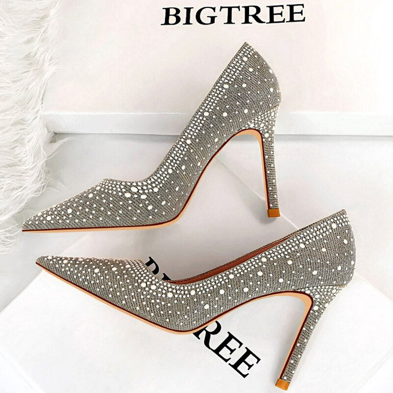 BIGTREE Shoes Sexy Woman Pumps Pointed Toe High Heels Shoes Women Sequins Nightclub Party Shoes Quality Stiletto Heels Lady Shoe