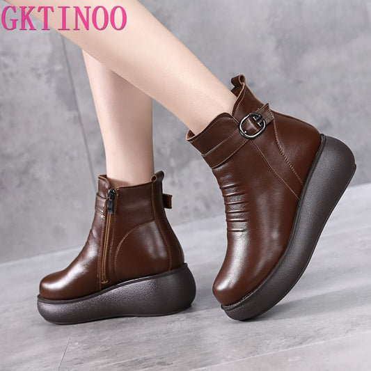 GKTINOO 2021 Waterproof Women Snow Boots 100% Genuine Leather Natural Wool Fur Platform Ankle Boots For Women Winter Warm Shoes