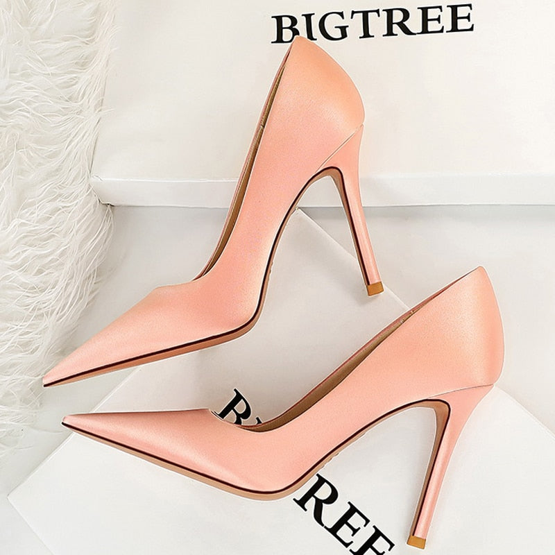 BIGTREE Shoes Woman Pumps Silk Ladies Shoes High Heels Spring New Stiletto Heels Party Shoes Plus Size 43 Salto Alto Feminino