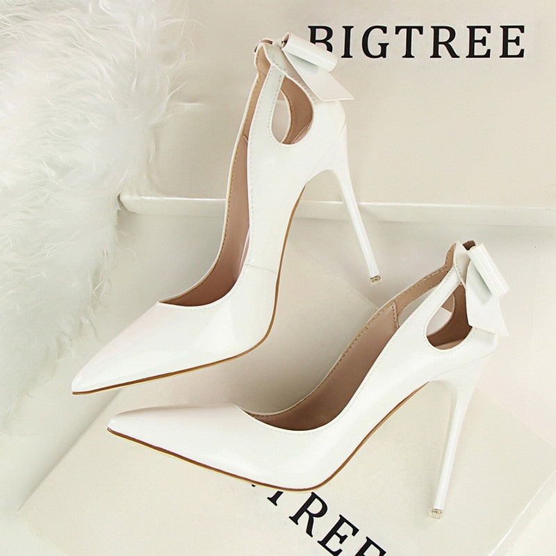 BIGTREE Shoes Patent Leather Women Heels Pointed Toe Woman Pumps Sexy High Heels 2022 Hot Bow-Knot Pumps Women Stiletto Ladies