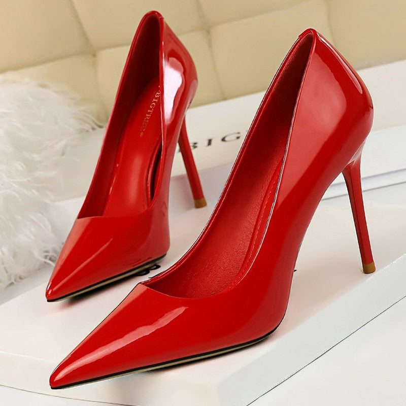 BIGTREE Shoes Fashion Woman Pumps Patent Leather High Heels Stiletto Heels Occupation OL Office Shoes Sexy Heels Plus Size 43