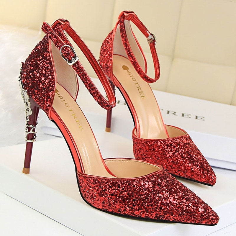 BIGTREE Shoes Heels 2022 New Woman Pumps Sequins High Heels Women Shoes Fashion Ladies Shoes Gold Sliver Stiletto Heels Sandals