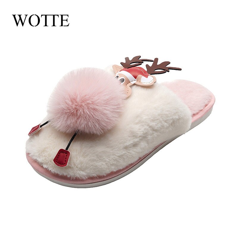 Christmas Women Slippers Female Short Plush Indoor Cotton Shoes Ladies Warm Non-Slip Animal Prints Cartoon Women's Footwear