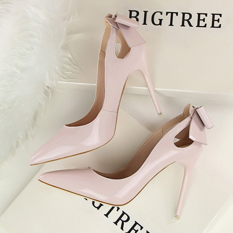 BIGTREE Shoes Patent Leather Women Heels Pointed Toe Woman Pumps Sexy High Heels 2022 Hot Bow-Knot Pumps Women Stiletto Ladies