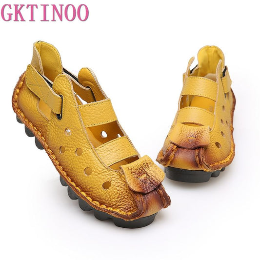 GKTINOO 2021 Summer Soft Bottom Flat Genuine Leather Women Shoes Personality Leisure Women Sandals Retro Handmade Sandals sapato