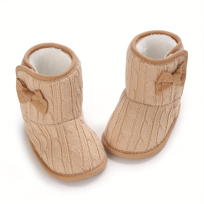 Ankle-High Crib Shoes for Baby Girls - Soft, Warm, Fleece-Lined, Hook-and-Loop Fastener, Round Toe, Platform Heel, Fabric Upper, Indoor Walking Boots for Fall and Winter Season