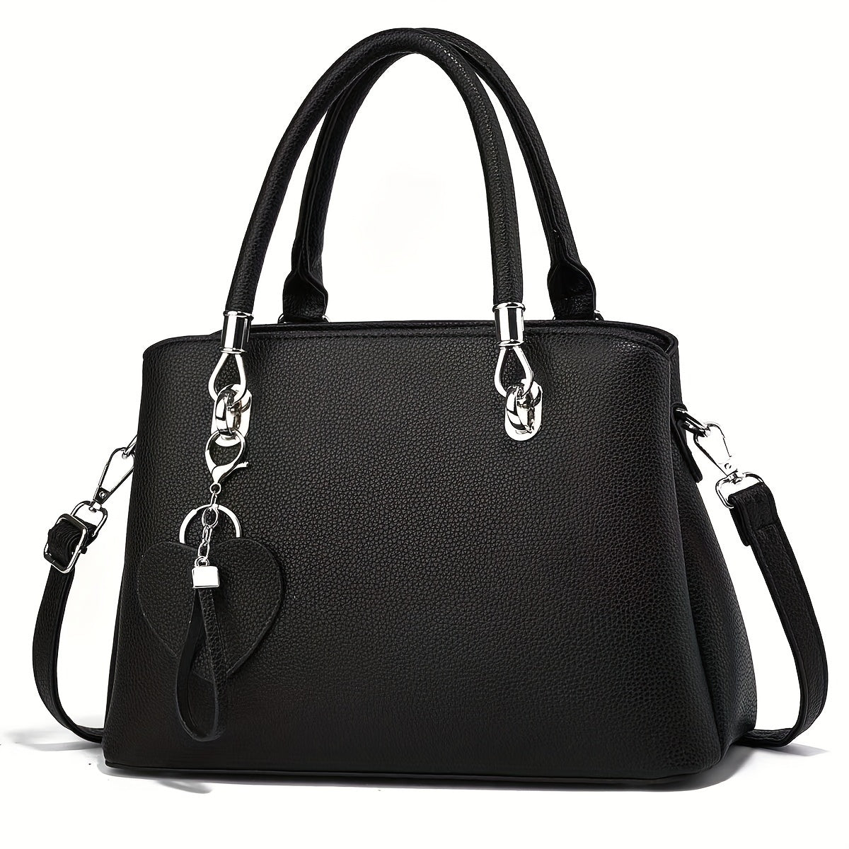 Elegant Large Capacity Tote Bag, PU Leather Versatile Shoulder Handbag With Charm, Fashionable Office Commuter Bag